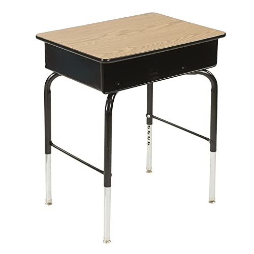 ECR4Kids 24in x 18in Adjustable Open Front Student w/Metal Book Box Desk, 1-Pack, Black and Oak