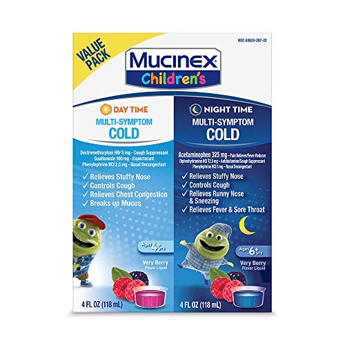 Mucinex Children?s Day Time Multi- Symptom Cold and Night time Multi-Symptom Cold, Multi-Symptom Relief, Bundle Value Pack, Very Berry Flavor, 2 x 4 FL OZ (Pack of 1)