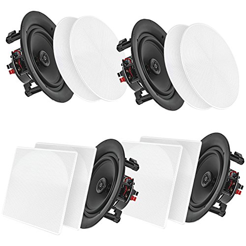 Pyle 8” 4 Bluetooth Flush Mount – In-wall In-ceiling 2-Way Speaker System Quick Connections Changeable Round/Square Grill Polypropylene Cone & Tweeter Stereo Sound 4 Ch Amplifier 250 Watt – PDICBT286