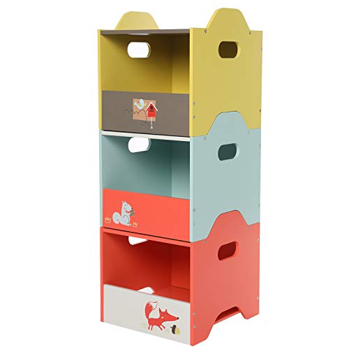 labebe – Storage Bins, Toy Wooden Storage Cubes Box, Kid Toy Organizer and Storage for 1-5 Years Old, 3 Toy Stacking Bins, Cube Useful Stackable Storage Bins, Toy Box Container as Birthday Gift – Fox