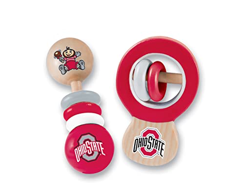 BabyFanatic Wood Rattle 2 Pack – NCAA Ohio State Buckeyes – Officially Licensed Baby Toy Set