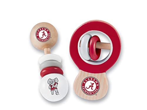 BabyFanatic Wood Rattle 2 Pack – NCAA Alabama Crimson Tide – Officially Licensed Baby Toy Set