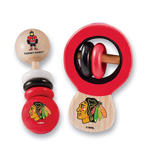 BabyFanatic Wood Rattle 2 Pack – NHL Chicago Blackhawks – Officially Licensed Baby Toy Set
