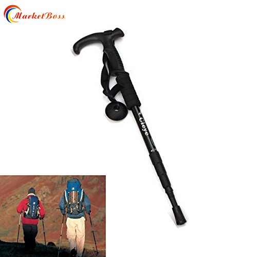 MarketBoss Folding 19.29in Stretching 41.33in in Length Aluminum Alloy Alpenstock 4 Sections Anti-Shock Telescopic Walking Stick Adjustable Canes Crutch for Trekking Climbing Hiking Pole