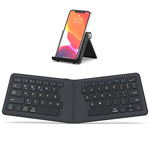 Portable Keyboard, iClever BK06 Foldable Bluetooth Keyboard, Multi-Device Wireless Folding Keyboard, Ultra Slim Ergonomic Design with Stand Holder for iPhone, iPad, Smartphone, Tablet, Laptop