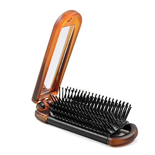 Folding Hair Brush, Travel Pocket Brush Mini Mirror Comb for Women, Family, School, Travel, Car, Gym, Bag, Purse