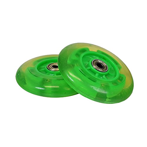 AlveyTech Green 100 mm (98 mm Replacement) Razor Light-Up Flashing LED Kick Scooter Wheel with Bearings (Set of 2)