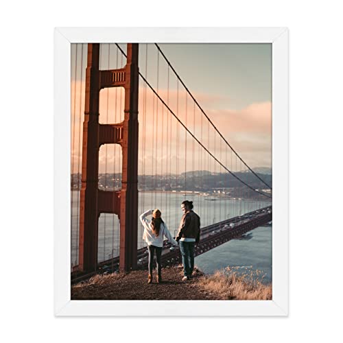 Golden State Art, 11×14 Picture Frame White, Solid wood with Tempered Glass Front, White/Silver Double Mat fit for 2 5×7 picture with Mat or one 11×14 in without Mat, portrait, landscape, 1 Pack