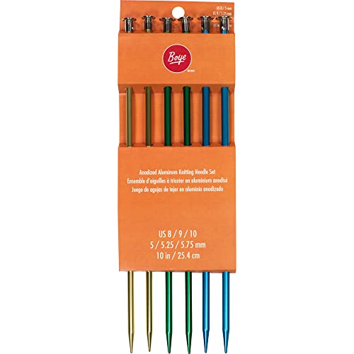 Boye 32936600000M Aluminum Knitting Needle Set, US Sizes 8, 9, 10, 5mm-5.75mm, Multicolor