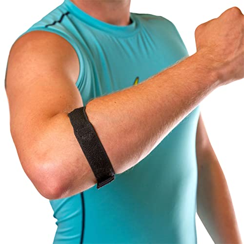 BraceAbility Epicondylitis Brace | Elbow Strap for Medial/Lateral Epicondyle Pain and Tendonitis Arm Compression Support Band for Men or Women (One Size Fits Most)