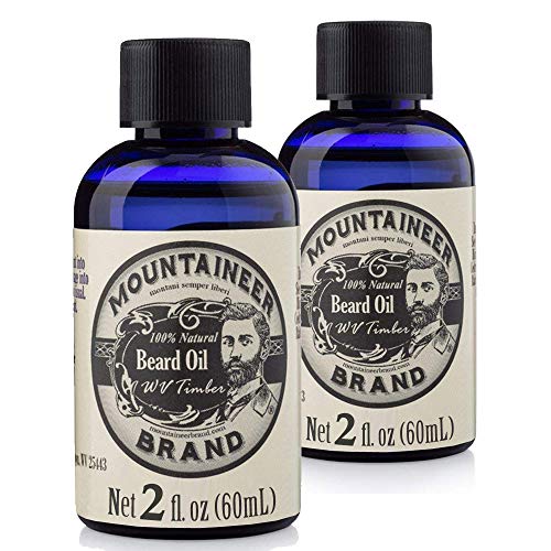 Mountaineer Brand Premium Beard Oil For Men – Best Men’s Beard Oil, Hair Growth Care to Have Smooth, Subtle Shine, Healthy Beard Growth Oil Conditioner with WV Timber Fresh Scent – Two Ounces 2 Pack