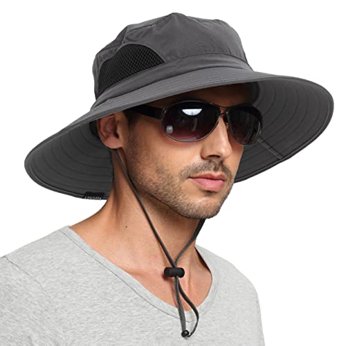 EINSKEY Men’s Waterproof Sun Hat, Outdoor Sun Protection Bucket Safari Cap For Safari Fishing Hunting Dark Gray One Size