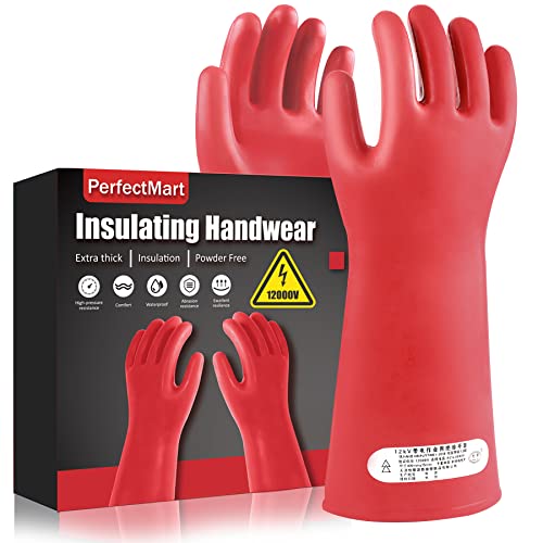 2 PCS Insulating Gloves For High Voltage Electrical Work 1.8mm-Thickness Protective Gloves Cut & Stab Resistant 12kVAC/22kVDC Max Red Rubber Insulating Handwear For Electricians Lineworker