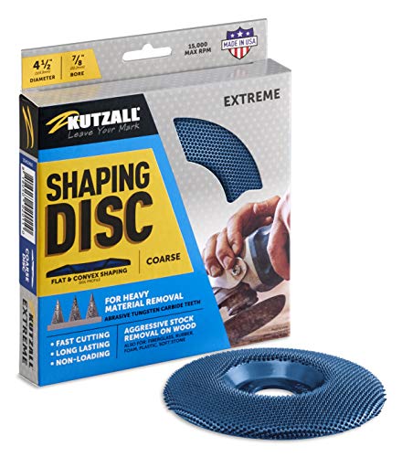 Kutzall Extreme Shaping Disc – Coarse, 4-1⁄2″ (114.3mm) Diameter X 7⁄8″ (22.2mm) Bore – Woodworking Angle Grinder Attachment for DeWalt, Bosch, Milwaukee, Makita. Abrasive Tungsten Carbide, SD412X90