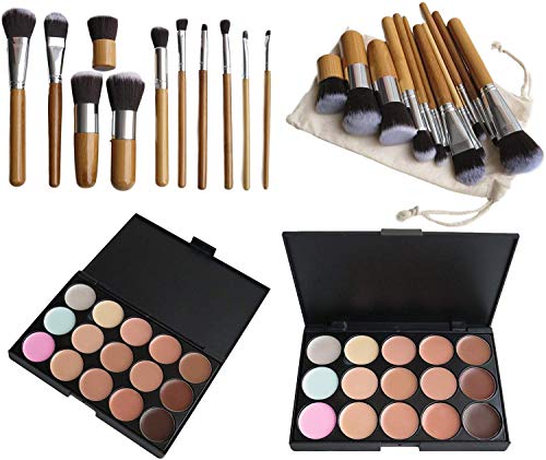 15 Colors Cosmetics Cream Contour Foundation Concealer Palette Kit with 11pcs Bamboo Brush