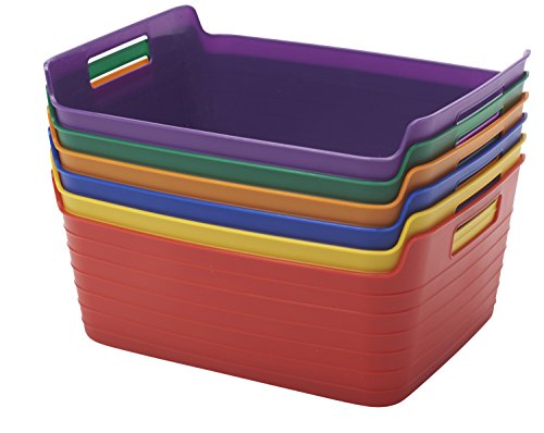 ECR4Kids Assorted Large Bendi-Bins with Handles, Stackable Plastic Storage Bins for Toys and More, Assorted Colors (6-Pack)