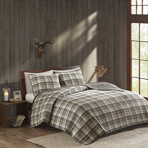 Woolrich Reversible Quilt Cabin Lifestyle Design – All Season, Breathable Coverlet Bedspread Bedding Set, Matching Shams, Oversized Full/Queen, Tasha Plaid Tan/Brown 3 Piece