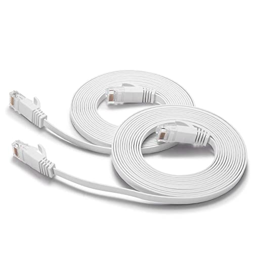 Cat6 Ethernet Cable 10 Ft (2Pack), Outdoor&Indoor, 10Gbps Support Cat7 Network, Heavy Duty Flat LAN Internet Patch Cord, Solid Weatherproof High Speed Cable for Router, Modem, Xbox, PS4, Switch, White