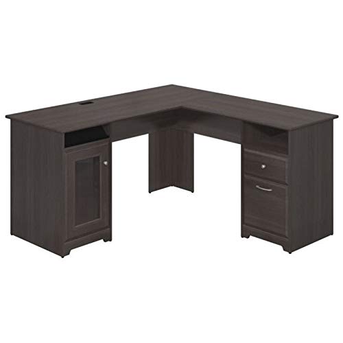 Pemberly Row 60″ Home Office L-Shape Desk with 4-Port USB Hub and File Drawer in Heather Gray