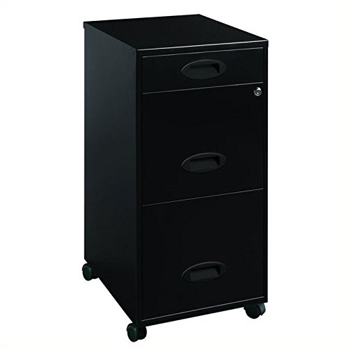 Pemberly Row Mobile 3 Drawer Metal File Cabinet in Black