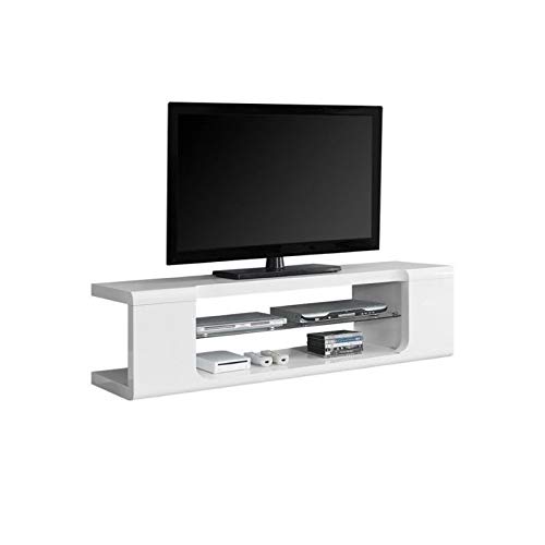 Pemberly Row Tempered Glass Shelf 60″ TV Stand Console in Glossy White