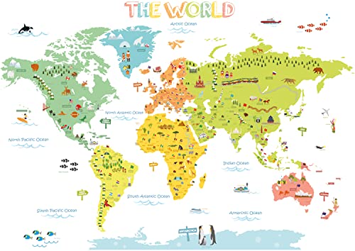 DECOWALL DLT-1616N Colourful World Map Kids Wall Stickers Wall Decals Peel and Stick Removable Wall Stickers for Kids Nursery Bedroom Living Room (XLarge) d?cor