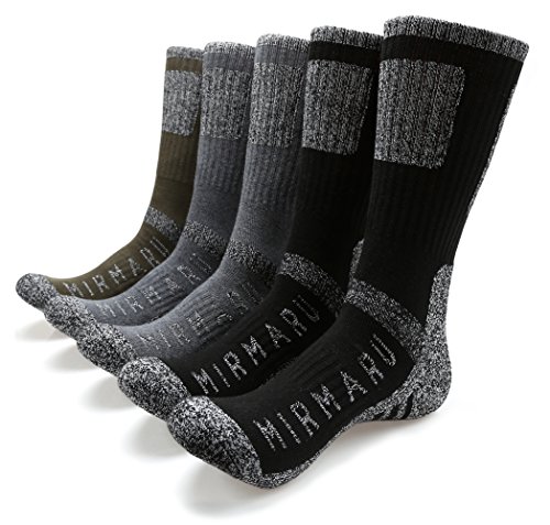 MIRMARU M201-Men’s 5 Pairs Multi Performance Outdoor Sports Hiking Trekking Crew Socks (2Black, 2Char, 1Olive)