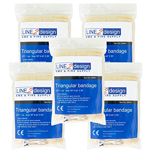 LINE2design Triangular Bandage – First Aid Bandage Wound Dressing Fracture Fixation Emergency 5Pk
