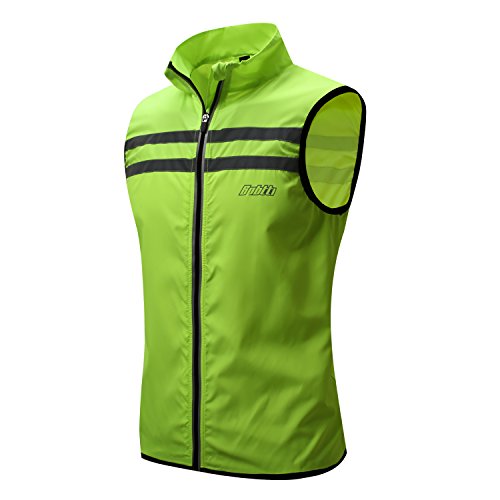 bpbtti Men’s Hi-Viz Safety Running Cycling Vest Sleeveless Windbreaker vests- Windproof and Reflective (Large – Chest 44-46″, Hi-Viz Yellow)