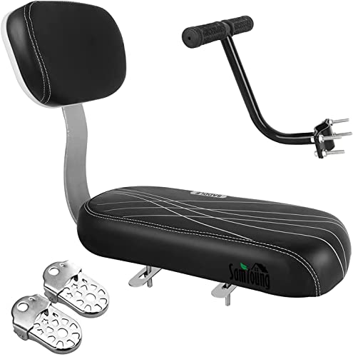 Samyoung Bicycle Rear Back Seat Cushion Armrest Footrest Set, Wide Child Bike Seat Back Safety Armrest Handrail Feet Pedals, Kids Bike Seat Carrier (Black)