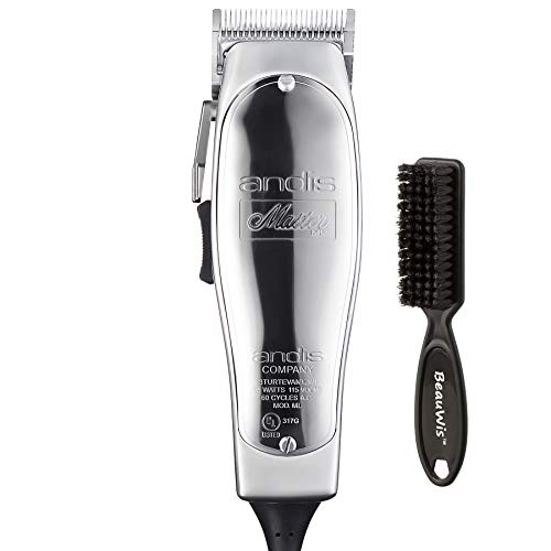 Andis Master Hair Adjustable Blade Clipper, Silver with a BeauWis Blade Brush