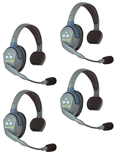 Eartec UL4S UltraLITE Full Duplex Wireless Headset Communication for 4 Users – 4 Single Ear Headsets