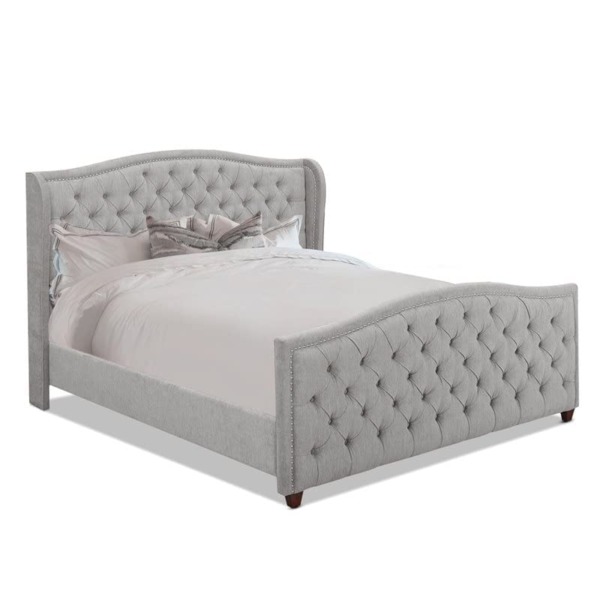 Jennifer Taylor Home Marcella Upholstered Shelter Headboard Bed Set, King, Silver Grey Polyester