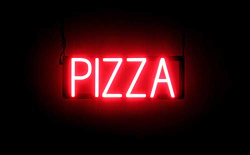 SpellBrite PIZZA Neon-LED Sign for Restaurants. 17.6″ x 6.3″ Ultra Bright, Energy Efficient, Long-Life LED. Visible Indoors from 500+ Feet with 8 Animation Settings (Red)