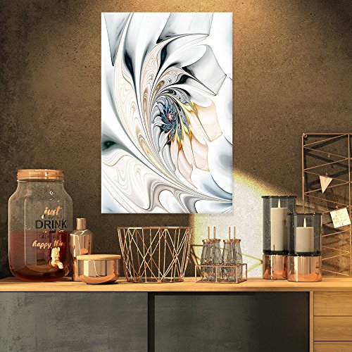 Design Art White Stained Glass Floral Wall Art Canvas, 16×32