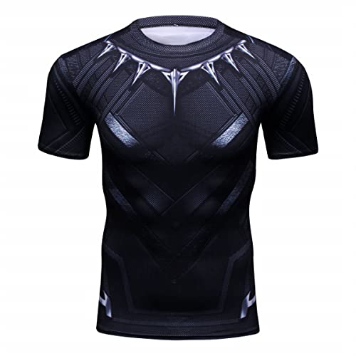 Red Plume Men’s Compression Sports Shirt Short Sleeve Printing Cool Athletic Tank Tee Black