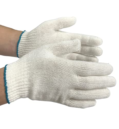 White Cotton Polyester Knit Safety Gloves for Gardening, Factory, Construction, Yard, Industrial, BBQ, Painting, Warehouse, Outdoor, Cooking Work – Men and Women Durable Protection – 10 Pairs