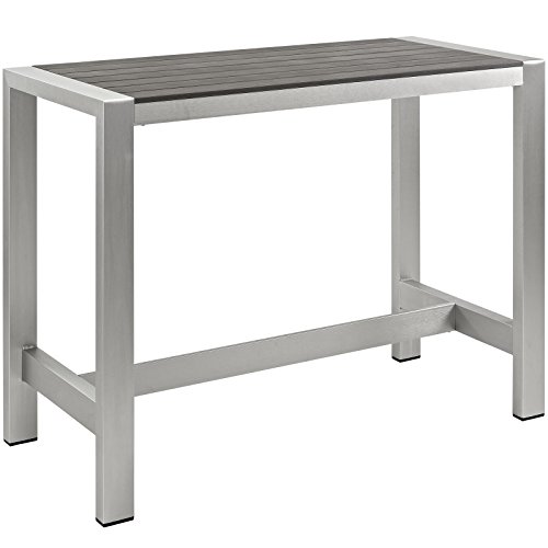 Modway Shore Aluminum Outdoor Patio 60″ Rectangle Bar Table in Silver Gray