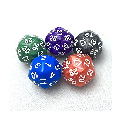 Smartdealspro® 5-Pack of Random Color D30 Polyhedral Dice for DND RPG MTG Table Games with Free Pouch