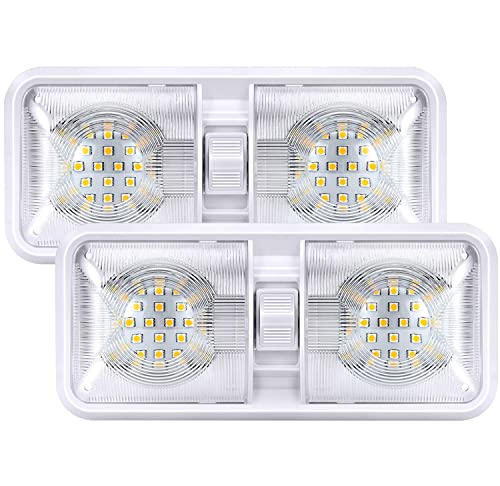 Kohree 12V Led 640 Lumens RV Ceiling Double Dome Light RV Interior Lighting for Trailer Camper with ON/OFF Switch, Natural White 4000-4500K, 48X5050SMD (Pack of 2)