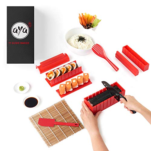 aya Sushi Making Kit, Sushi Maker 2, Online Video Tutorials Complete with Sushi Knife & Bamboo Mat, 12 Piece Sushi Roll Maker Set, Easy and Fun Sushi Kits Professional, Sushi Rolls