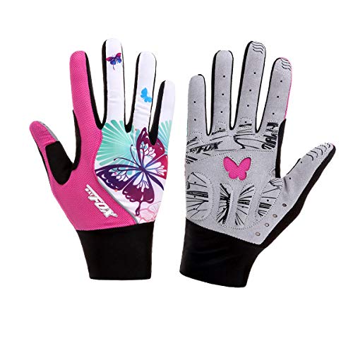 DuShow Cycling Gloves Women Full Finger Pink Touchscreen Bike Gloves Gel Padded Bicycle Long Gloves Mountain Biking Riding Gym Sport Gloves(Pink,S)