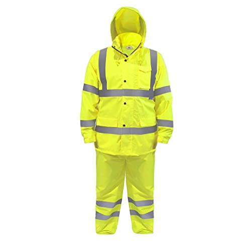 JORESTECH Safety Rain Set/Jacket Reflective High Visibility Yellow JK-03 / Pants Lime ANSI 150D Heavy Duty PANTS-03 (Large)
