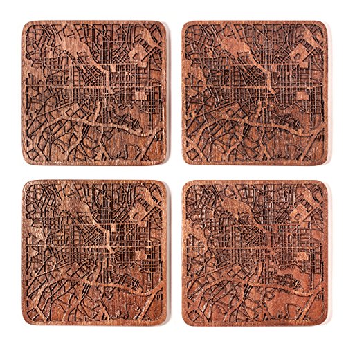 Baltimore Map Coaster by O3 Design Studio, Set Of 4, Sapele Wooden Coaster With City Map, Handmade