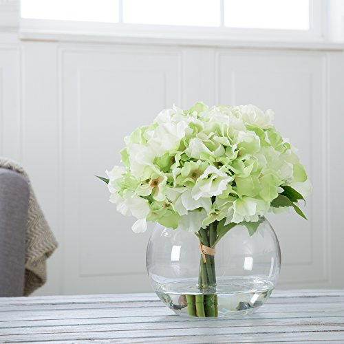 Home 50-138 Pure Garden Hydrangea Floral Arrangement with Glass Vase-Green