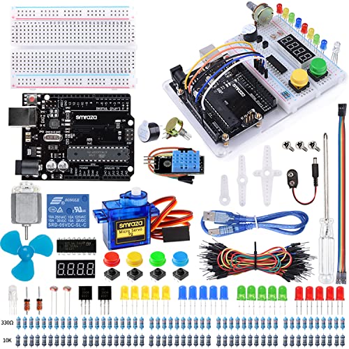 Smraza Ultimate Starter Kit with Tutorial, Breadboard Holder, Jumper Wires, Resistors, DC Motor Compatible with Arduino R3 Project Compatible with Mega 2560 Compatible with Nano