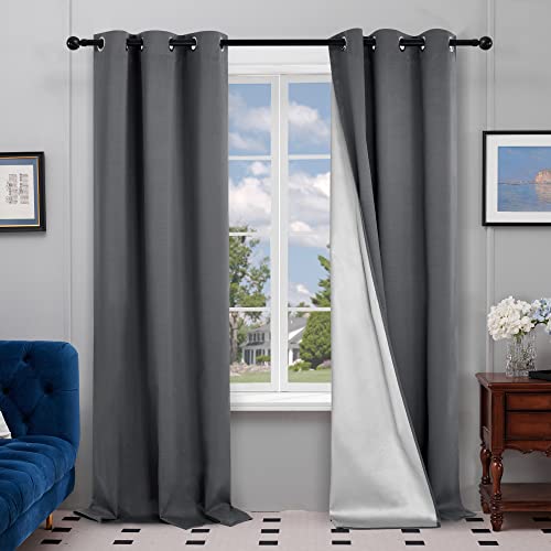 Deconovo Blackout Curtains 84 Inch Length – Light Blocking Curtains for Living Room, Warm Keeping Drapes with Back Silver Coating (42W x 84L, Dark Grey, 2 Panels)
