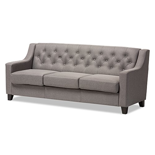 Baxton Studio Gervaise Modern and Contemporary Fabric Upholstered Button-Tufted Living Room 3-Seater Sofa, Grey