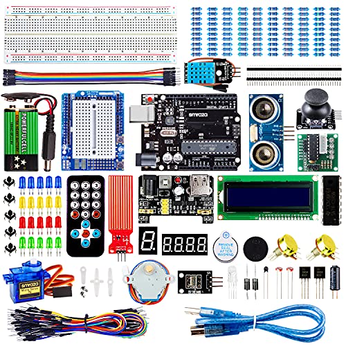 Smraza Super Starter Kit Project Kit with Breadboard, Power Supply, Jumper Wires, Resistors, LED, LCD 1602, Sensors, Detailed Tutorial for Project, Compatible with Arduino