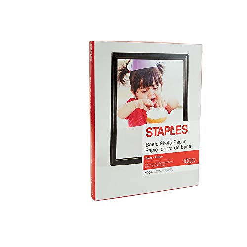 Staples 651611 Basic Glossy Photo Paper 8.5-Inch X 11-Inch 100/Pack (19900/13607)